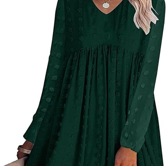 Womens Small 4-6 KIRUNDO L/S Dark Green Swiss Dot Flowy High Waist Mini Dress - Picture 1 of 4